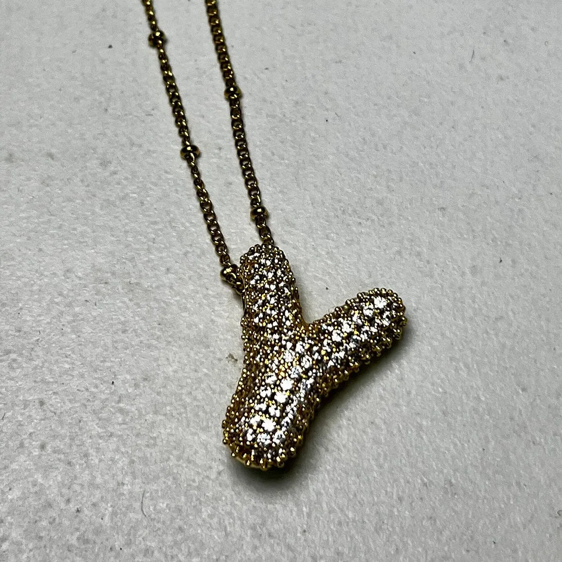 Gold Initial Necklaces with Rhinestones