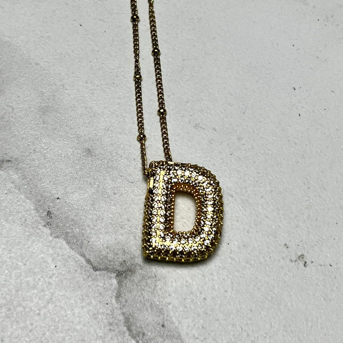 Gold Initial Necklaces with Rhinestones