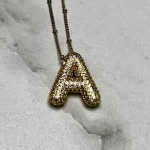 Gold Initial Necklaces with Rhinestones