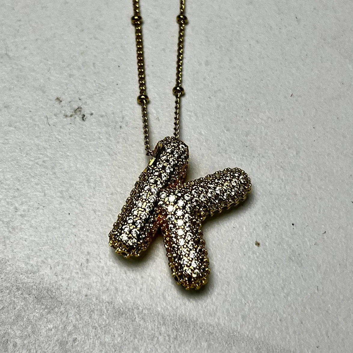 Gold Initial Necklaces with Rhinestones