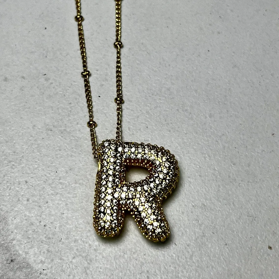 Gold Initial Necklaces with Rhinestones