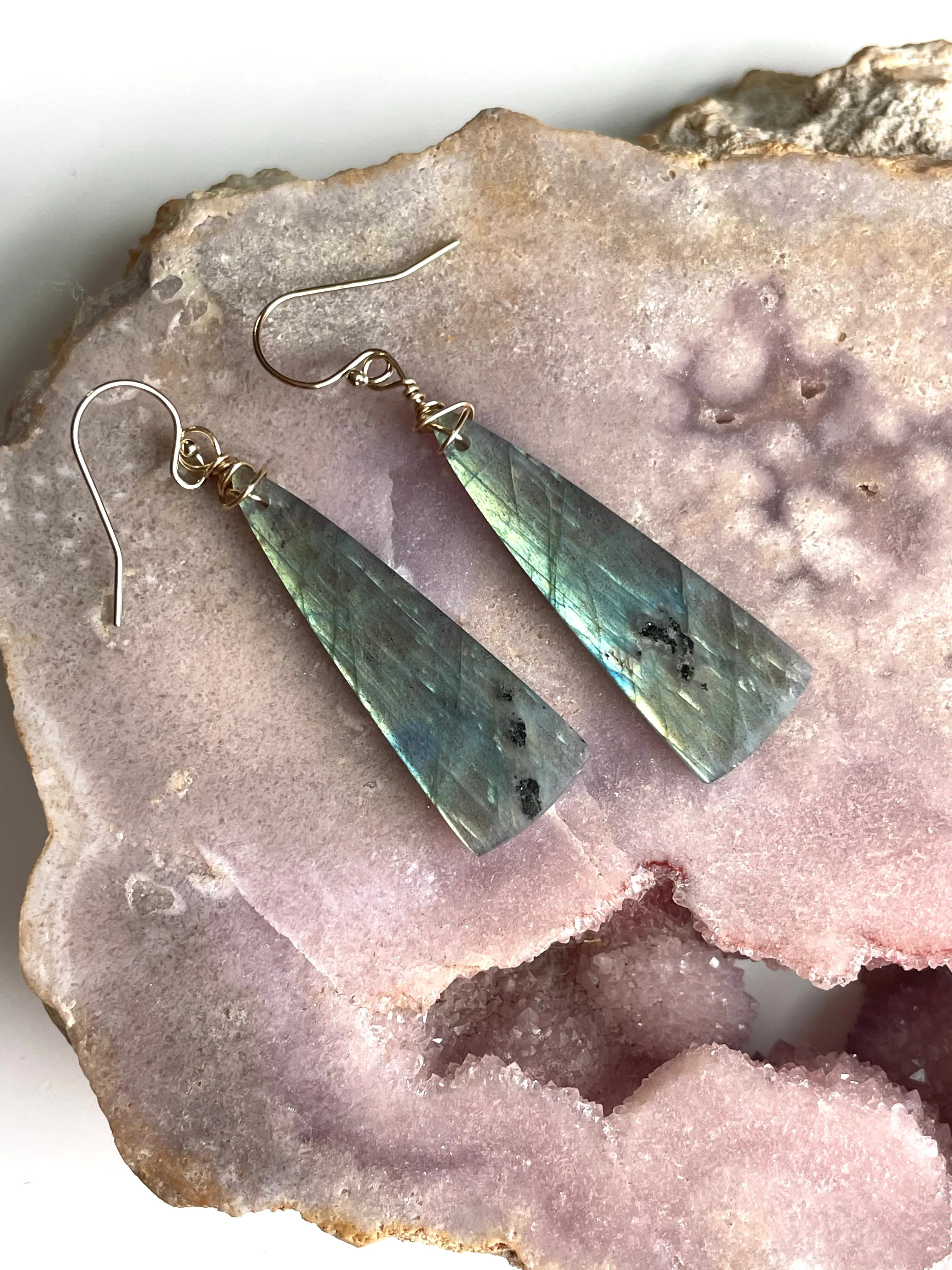 Gold Labradorite Dangle Drop Crystal Earrings