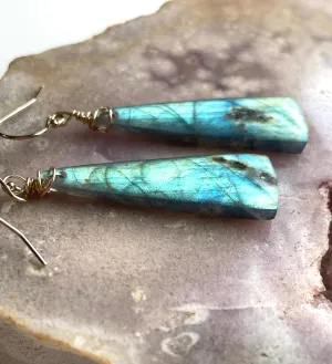 Gold Labradorite Dangle Drop Crystal Earrings