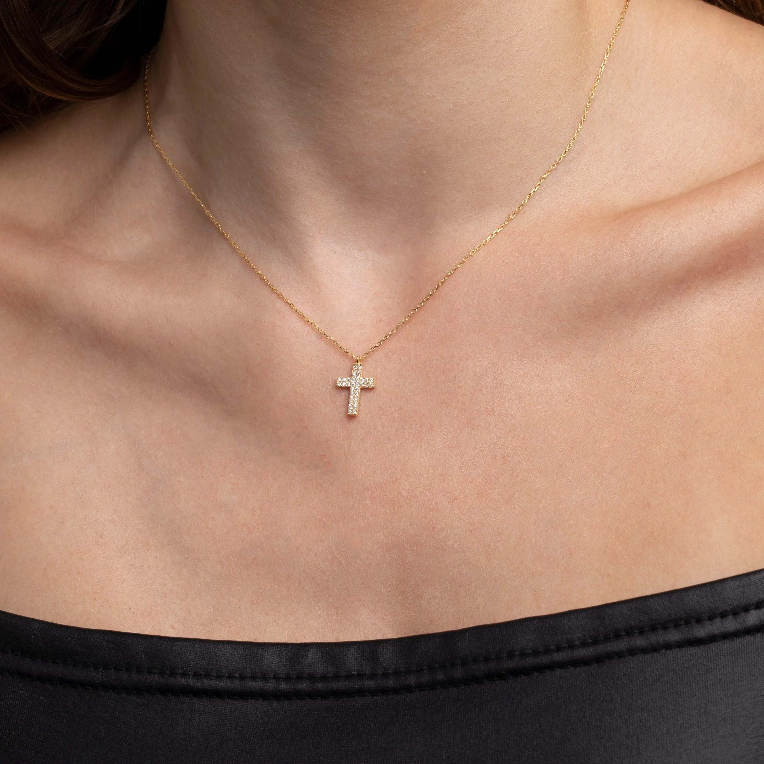 Gold Pave Cross Necklace - 18K Gold Vermeil
