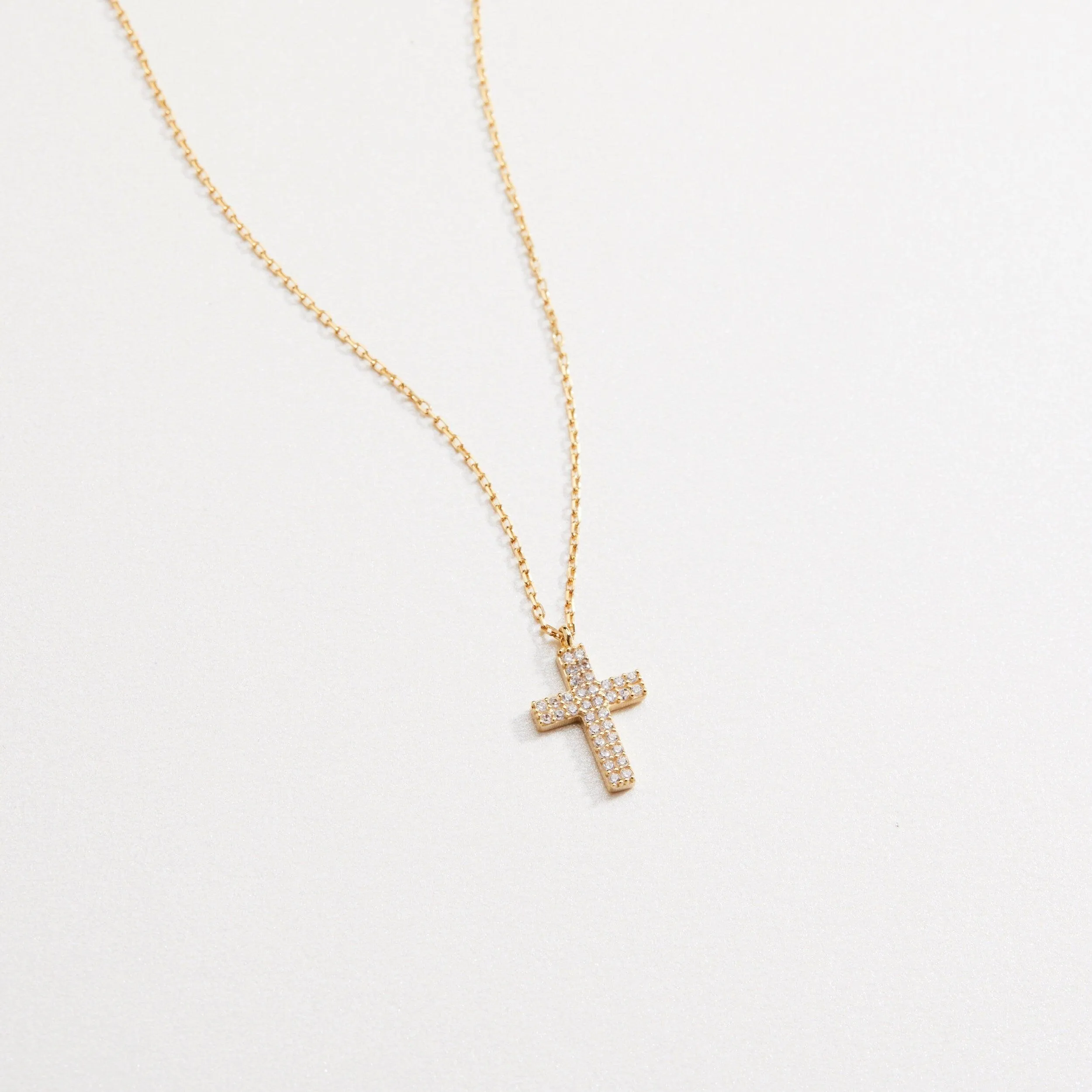 Gold Pave Cross Necklace - 18K Gold Vermeil