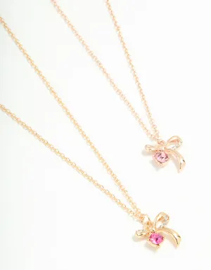 Gold Pink Diamante & Bow Necklaces 2-Pack