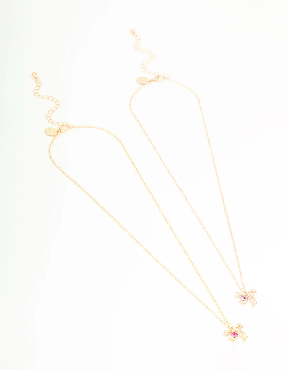 Gold Pink Diamante & Bow Necklaces 2-Pack