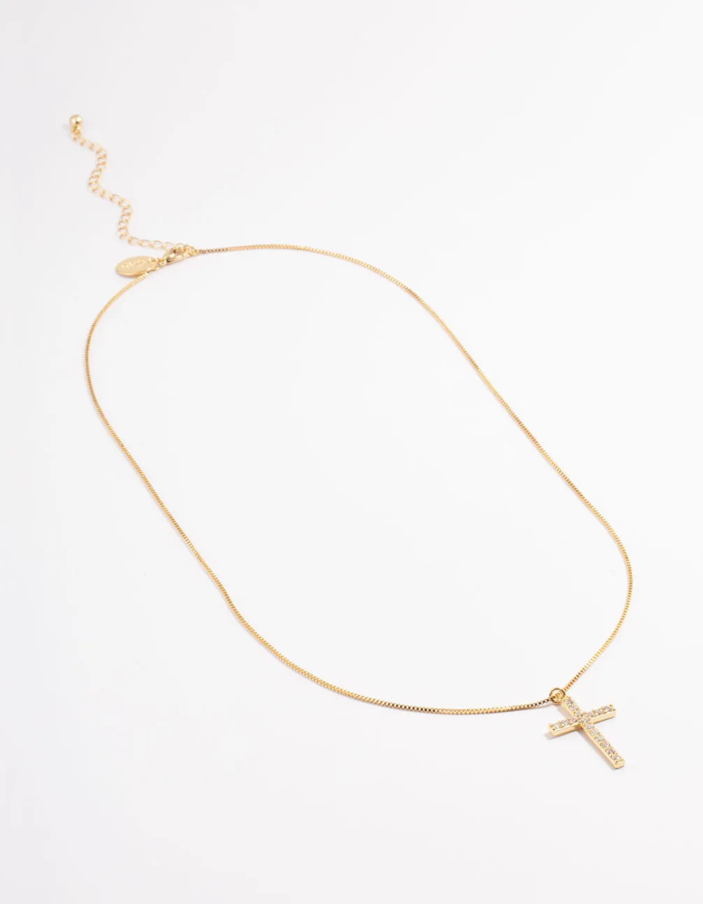 Gold Plated Diamante Cross Fine Chain Necklace