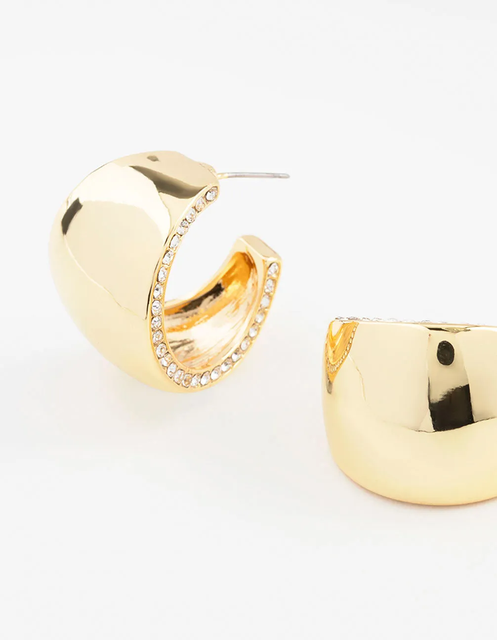 Gold Plated Diamante Wide Hoop Earrings