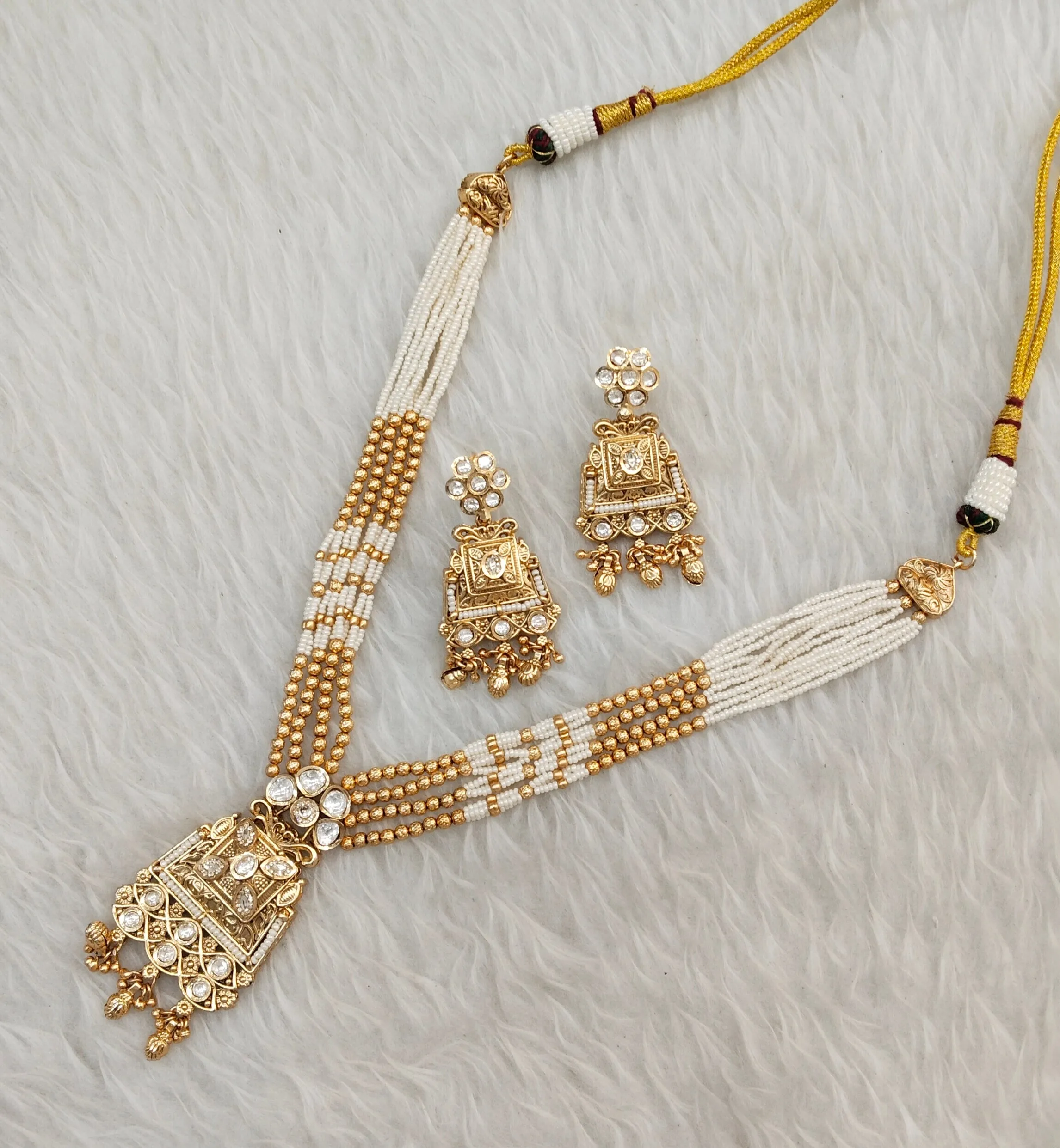 Gold Polki Long Rani Haar Necklace Indian Jewellery Inder Set