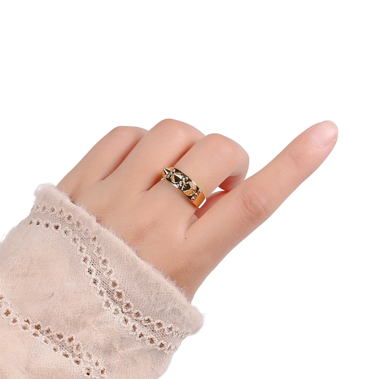 Gold Studed Ring, Minimalist Ring, Gold Ring, Dainty Ring, Ring, Stackable Ring, Midi Ring, Gold Stacking Ring, Gold Spike Adjustable Ring R438