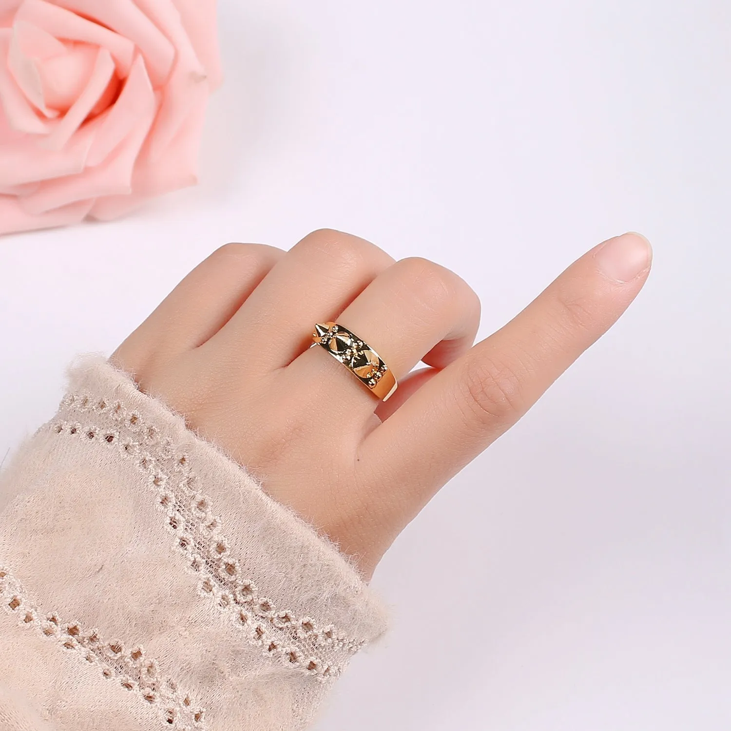 Gold Studed Ring, Minimalist Ring, Gold Ring, Dainty Ring, Ring, Stackable Ring, Midi Ring, Gold Stacking Ring, Gold Spike Adjustable Ring R438