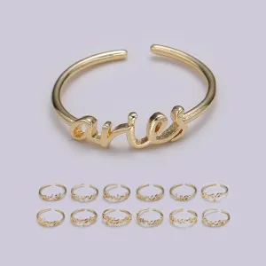 Gold Zodiac Ring Words Gold Ring, Astrology Horoscope Ring Birthday Personalized Gift Open Adjustable Ring for Stacking Ring Midi Ring