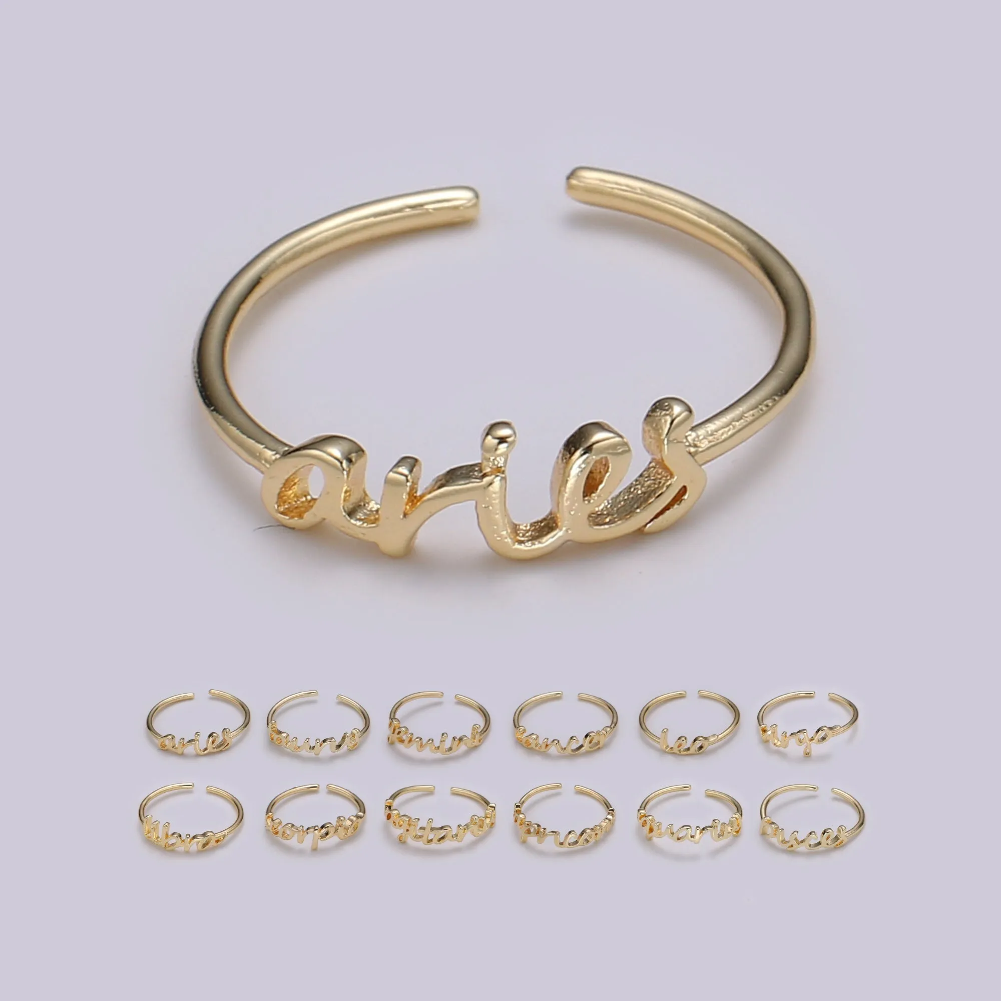 Gold Zodiac Ring Words Gold Ring, Astrology Horoscope Ring Birthday Personalized Gift Open Adjustable Ring for Stacking Ring Midi Ring
