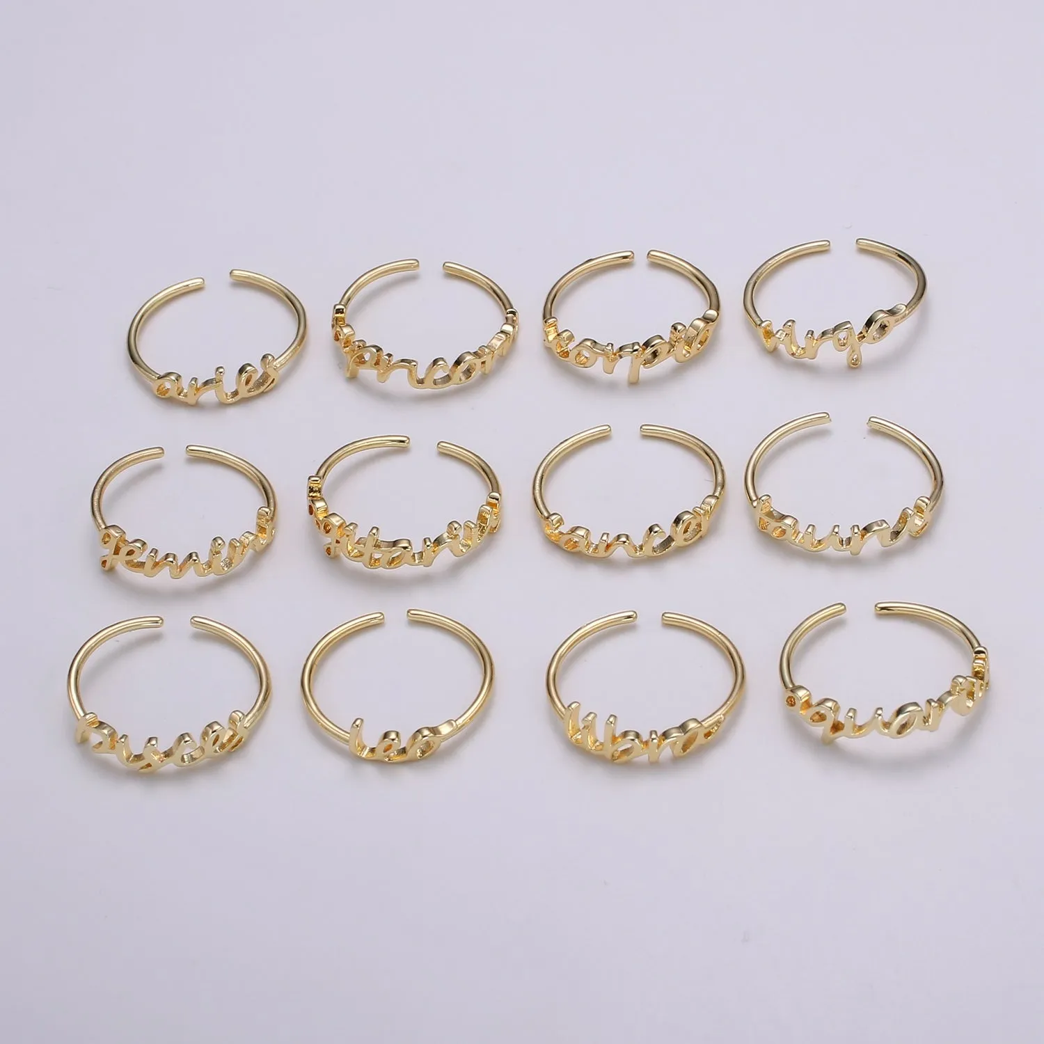Gold Zodiac Ring Words Gold Ring, Astrology Horoscope Ring Birthday Personalized Gift Open Adjustable Ring for Stacking Ring Midi Ring