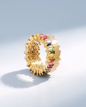 Golden Midi Stacker Rainbow Sapphire Eternity Band