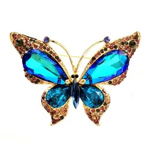 Gorgeous Colored Crystal Hemmed Blue Rhinestone Big Butterfly Pins Brooches