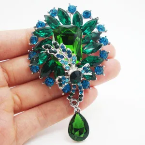 Gorgeous Flower Drop Green Rhinestone Crystal Brooch Pin Pendant