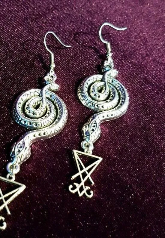 Goth Serpents Drop Sigil Set Lucifer Satanic Serpent Gothic Vampire Earrings