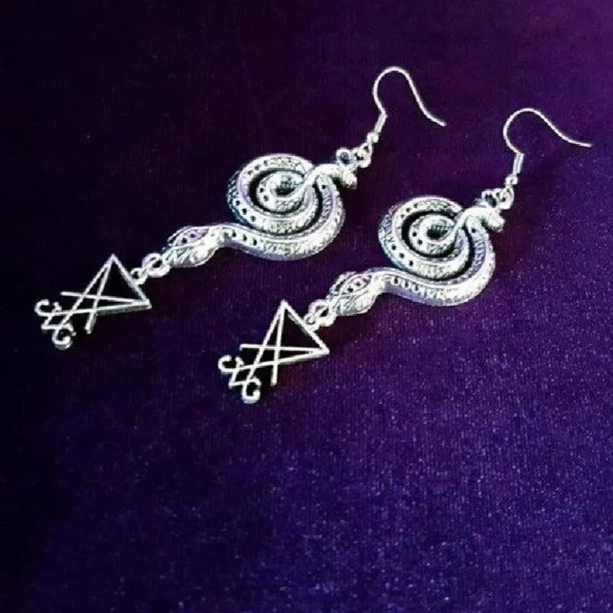 Goth Serpents Drop Sigil Set Lucifer Satanic Serpent Gothic Vampire Earrings