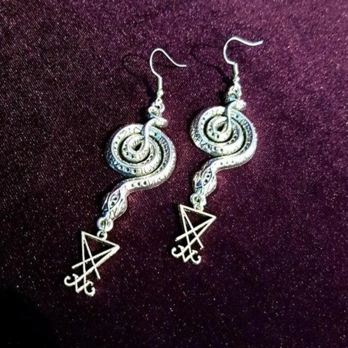 Goth Serpents Drop Sigil Set Lucifer Satanic Serpent Gothic Vampire Earrings