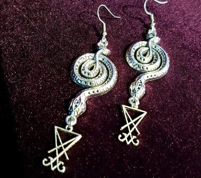 Goth Serpents Drop Sigil Set Lucifer Satanic Serpent Gothic Vampire Earrings