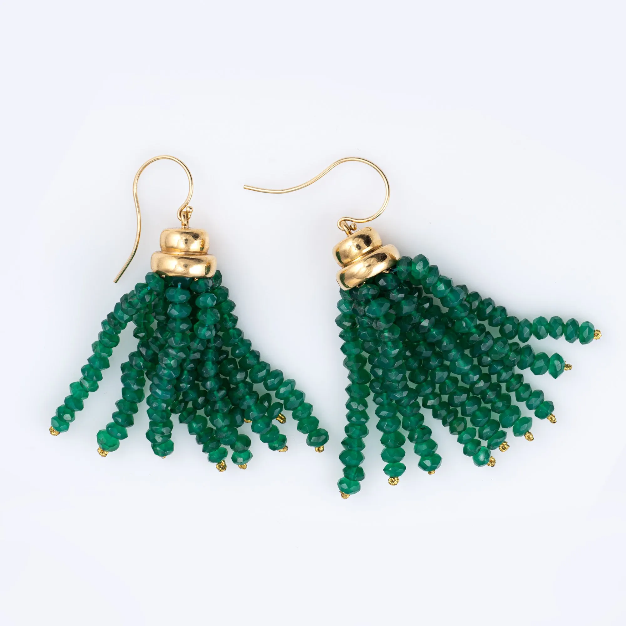 Green Chrysoprase Fringe Earrings Vintage 18k Gold 2.25" Drops Estate Jewelry