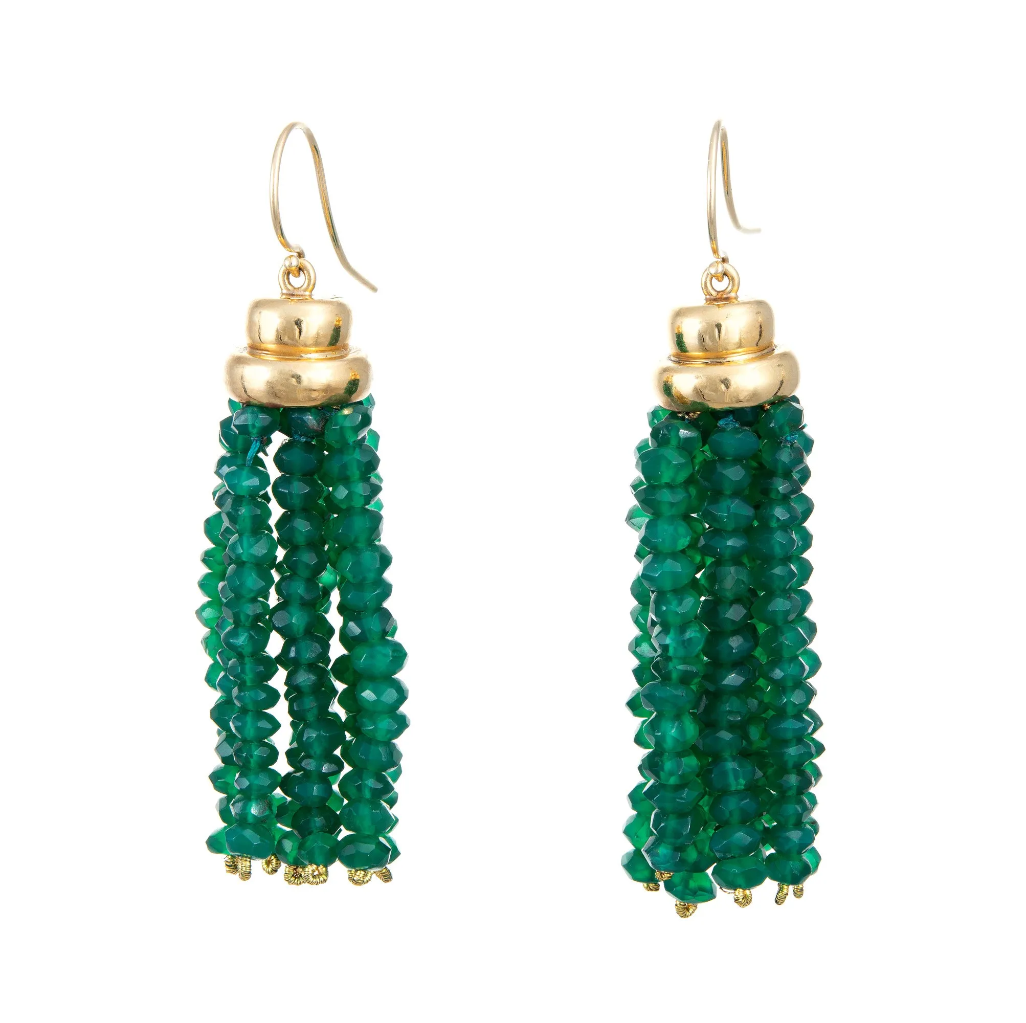 Green Chrysoprase Fringe Earrings Vintage 18k Gold 2.25" Drops Estate Jewelry