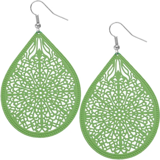 Green Pear Shaped Filigree Drop Earrings