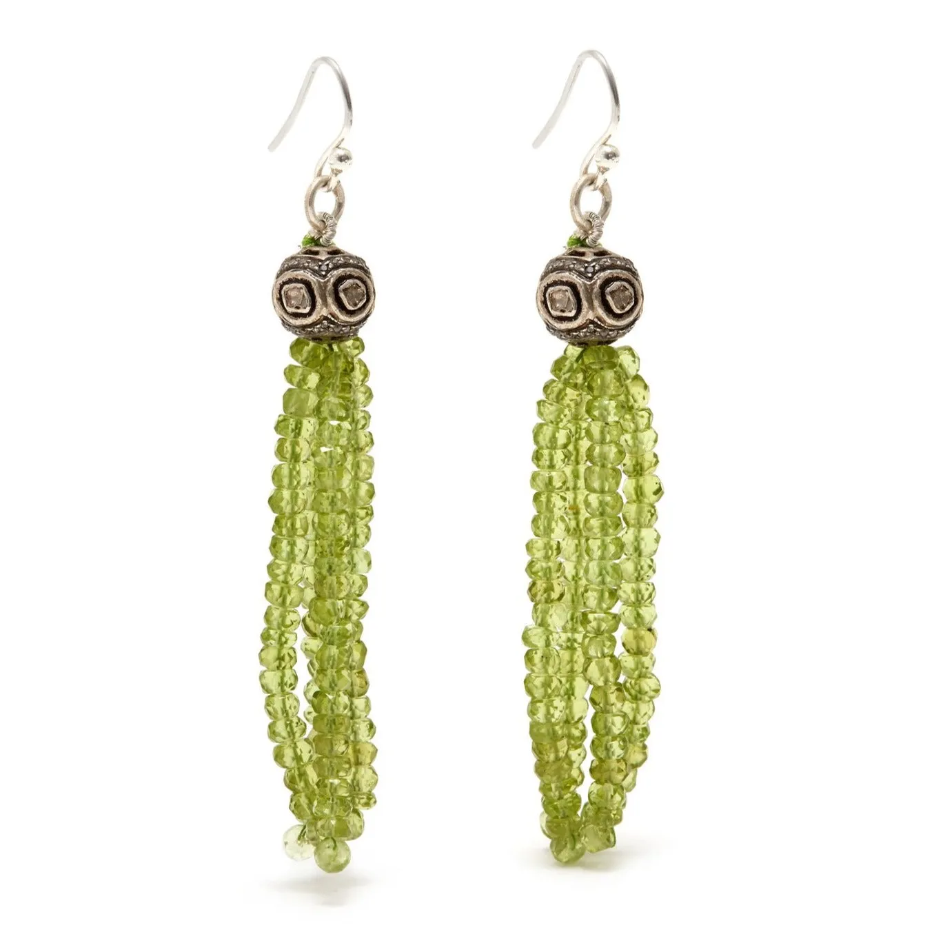 Green Peridot Diamond Disco Ball Tassel Earrings