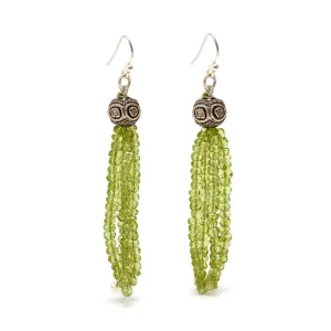 Green Peridot Diamond Disco Ball Tassel Earrings
