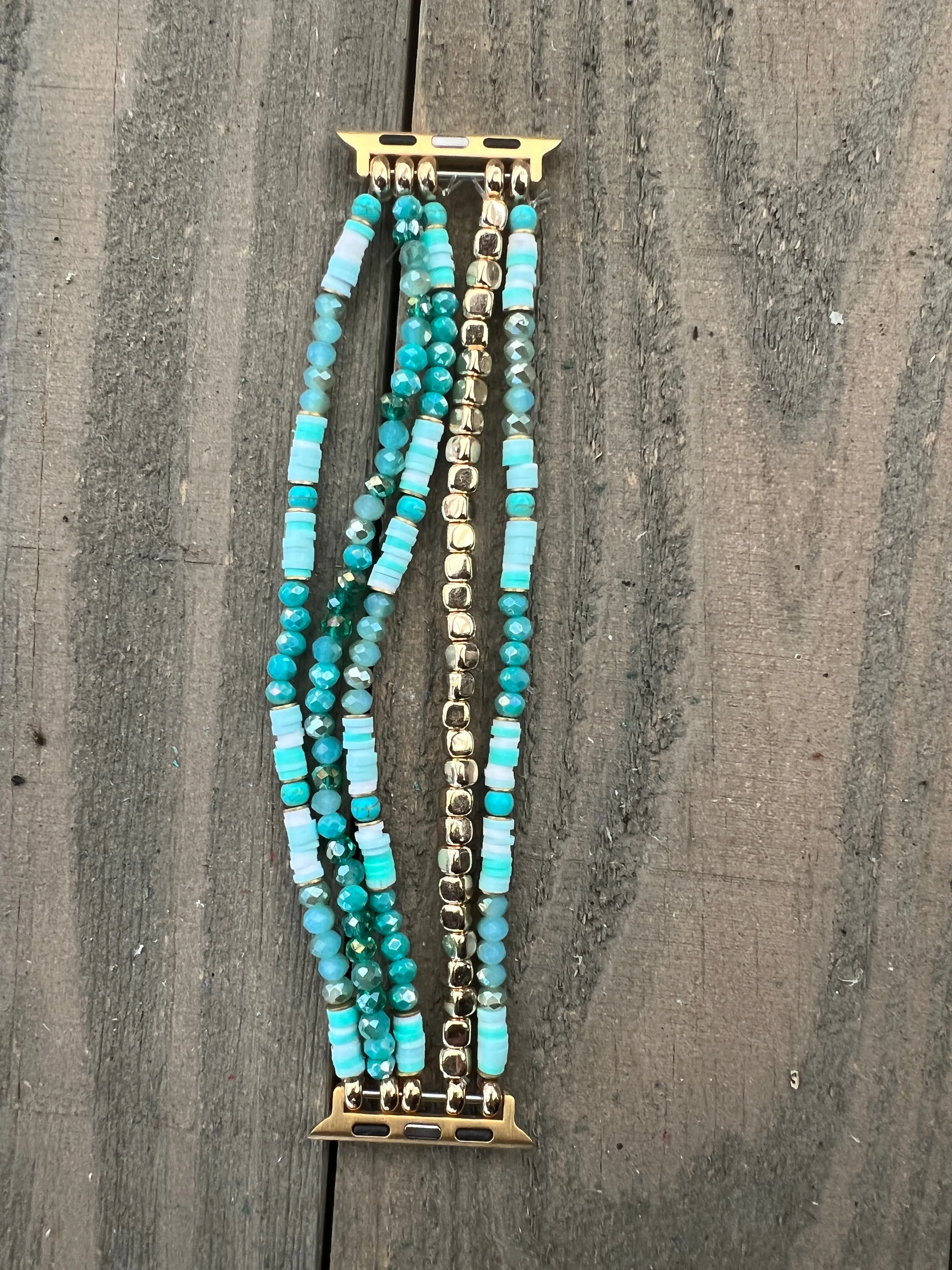 Green Polymer Clay Beaded Stretch Smart Watch Band