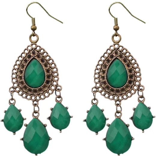 Green Teardrop Dangle Earrings