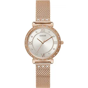 Guess Jewel Rose Gold Mesh Bracelet Silver Dial Quartz Watch for Ladies - W1289L3