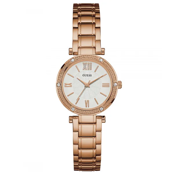 Guess Park Ave Rose Gold Stainless Steel Silver Dial Quartz Watch for Ladies - W0767L3