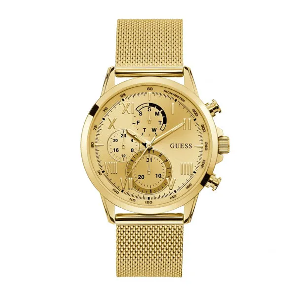 Guess Porter Gold Mesh Bracelet Gold Dial Chronograph Quartz Watch for Gents - W1310G2