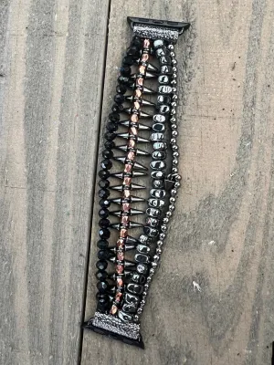 Gunmetal Black Nugget Arrow Beaded Stretch Smart Watch Band