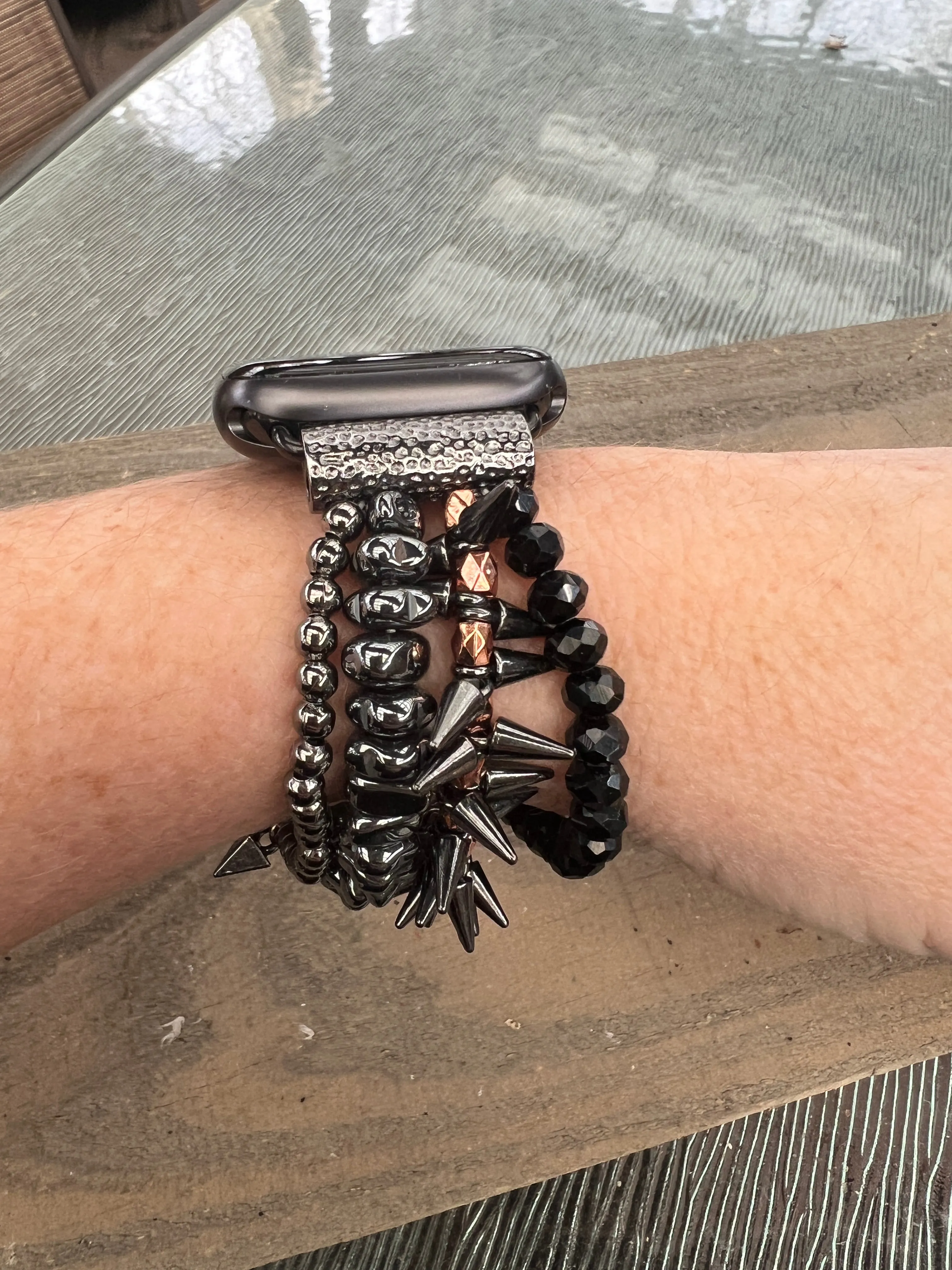 Gunmetal Black Nugget Arrow Beaded Stretch Smart Watch Band