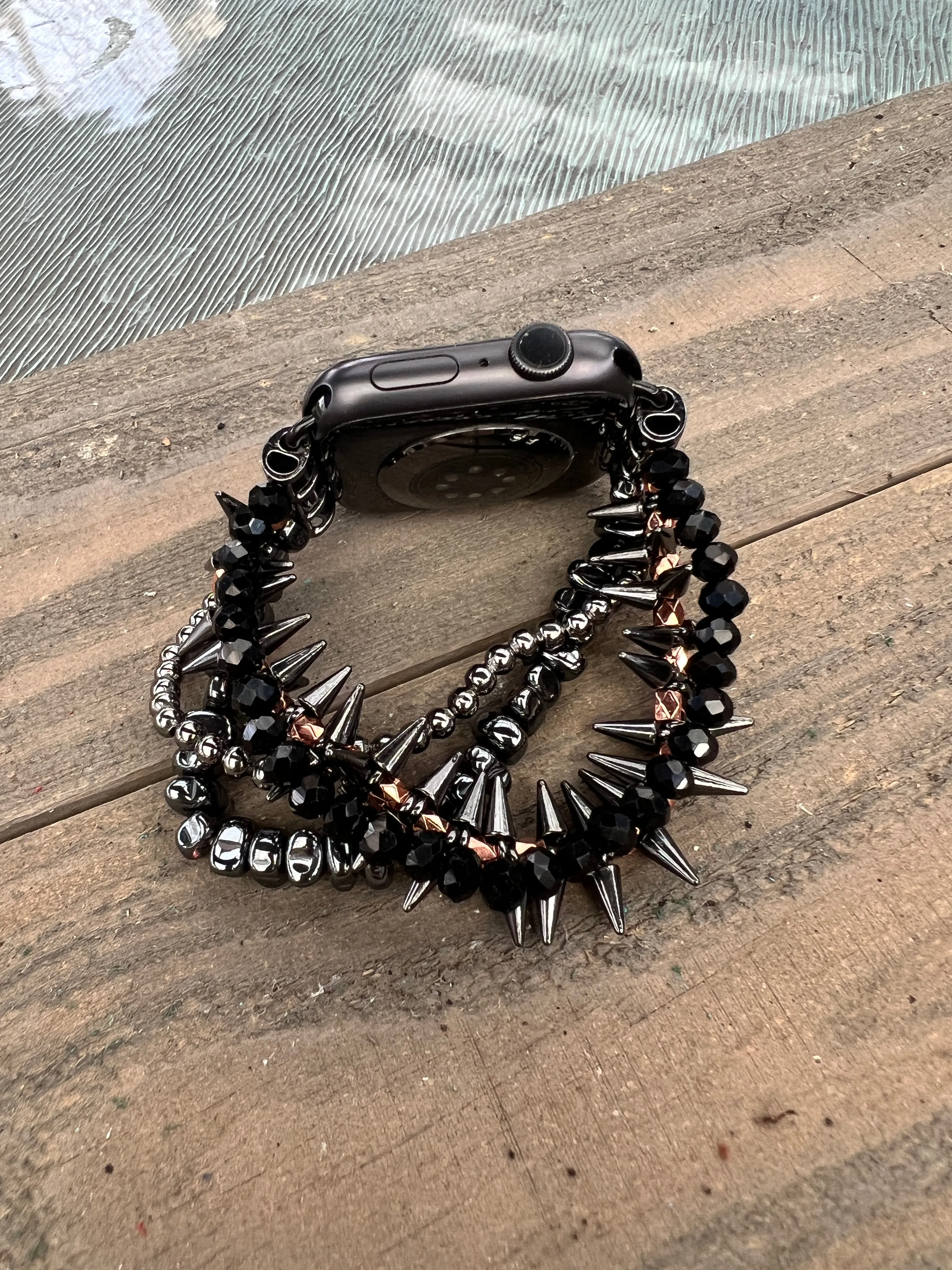 Gunmetal Black Nugget Arrow Beaded Stretch Smart Watch Band