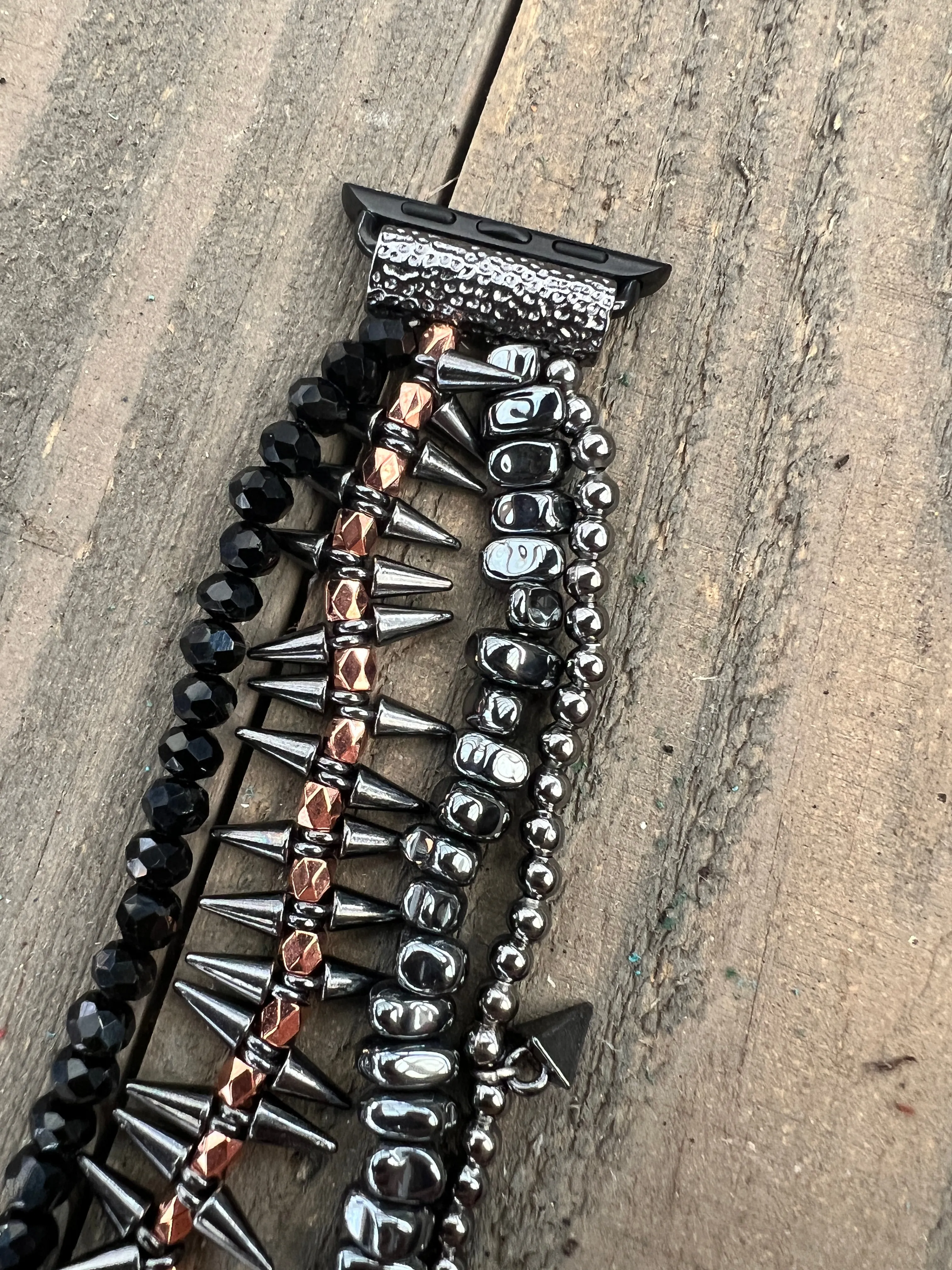 Gunmetal Black Nugget Arrow Beaded Stretch Smart Watch Band