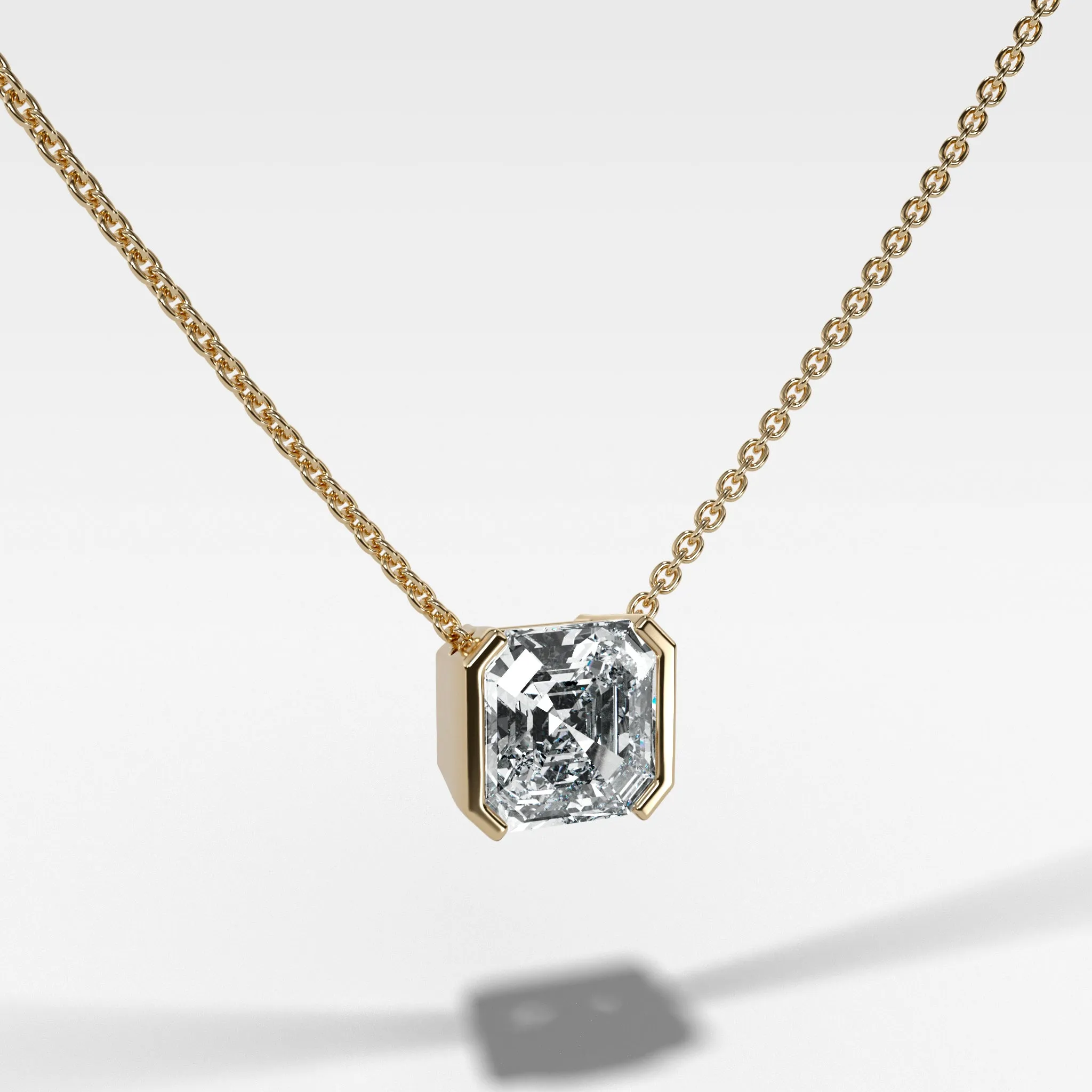 Half Bezel Pendant Necklace with Asscher Cut Diamond