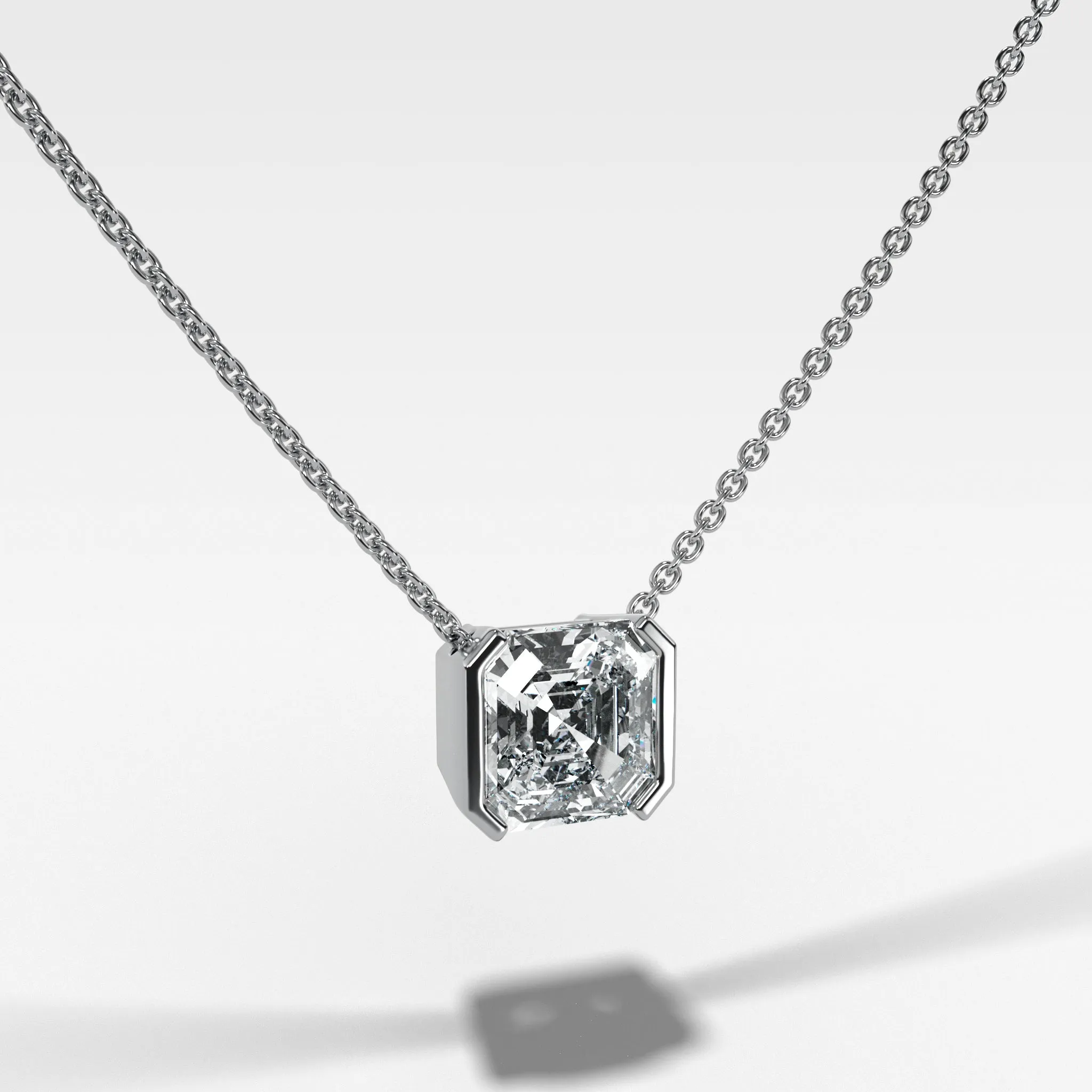 Half Bezel Pendant Necklace with Asscher Cut Diamond
