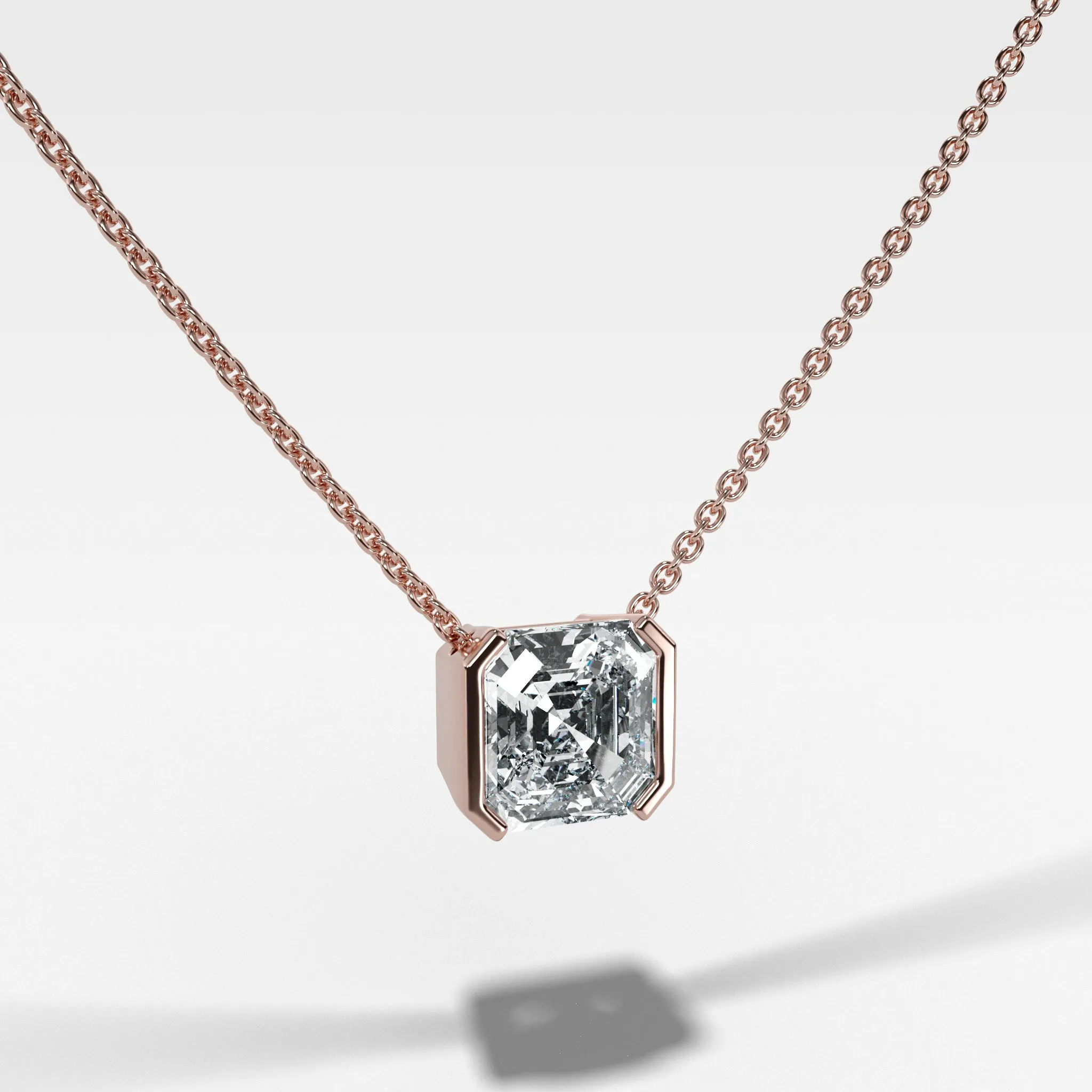 Half Bezel Pendant Necklace with Asscher Cut Diamond