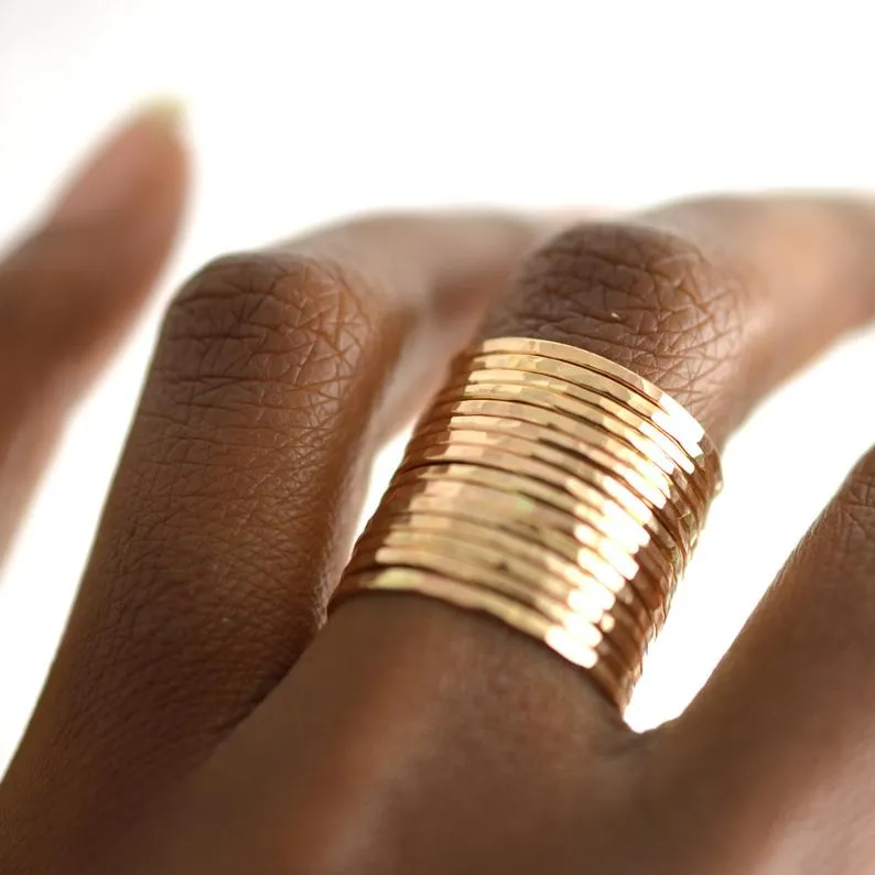 Hammered Gold Fill Stacking Ring - Set of 3