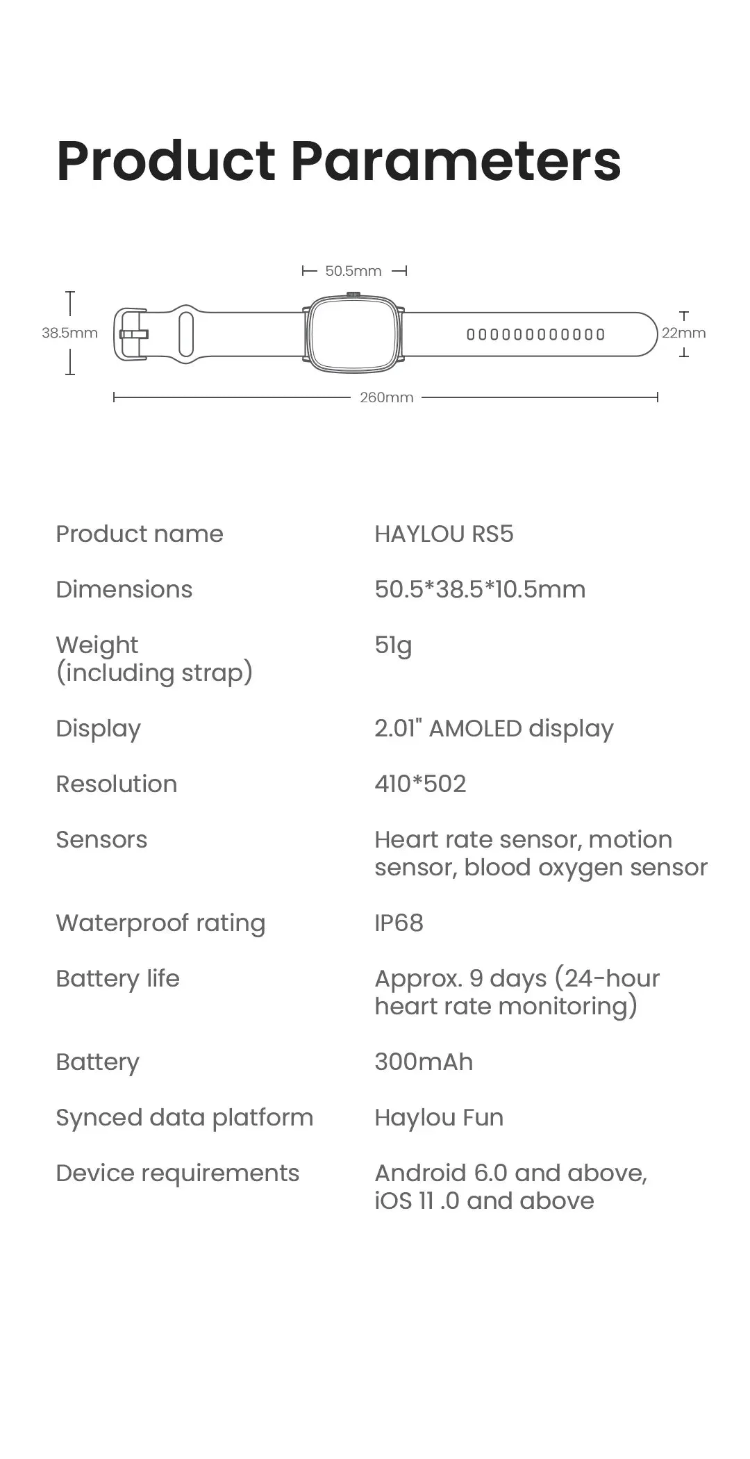 HAYLOU RS5 2.01" Ultra HD AMOLED Smart Watch