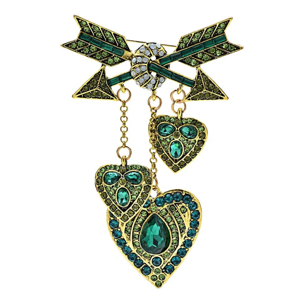 Heart and Arrow Rhinestone Brooches
