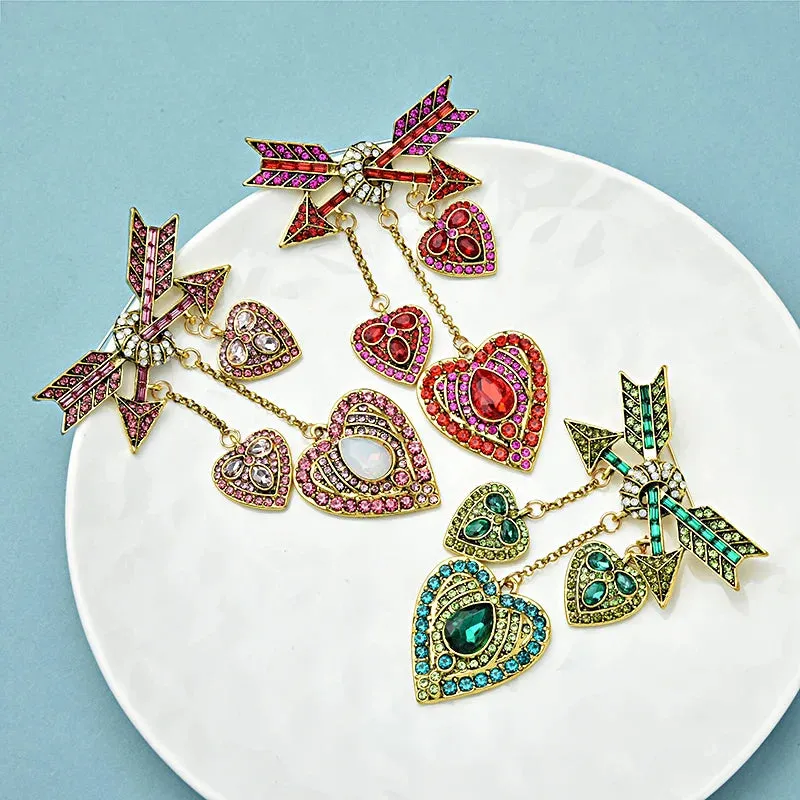 Heart and Arrow Rhinestone Brooches