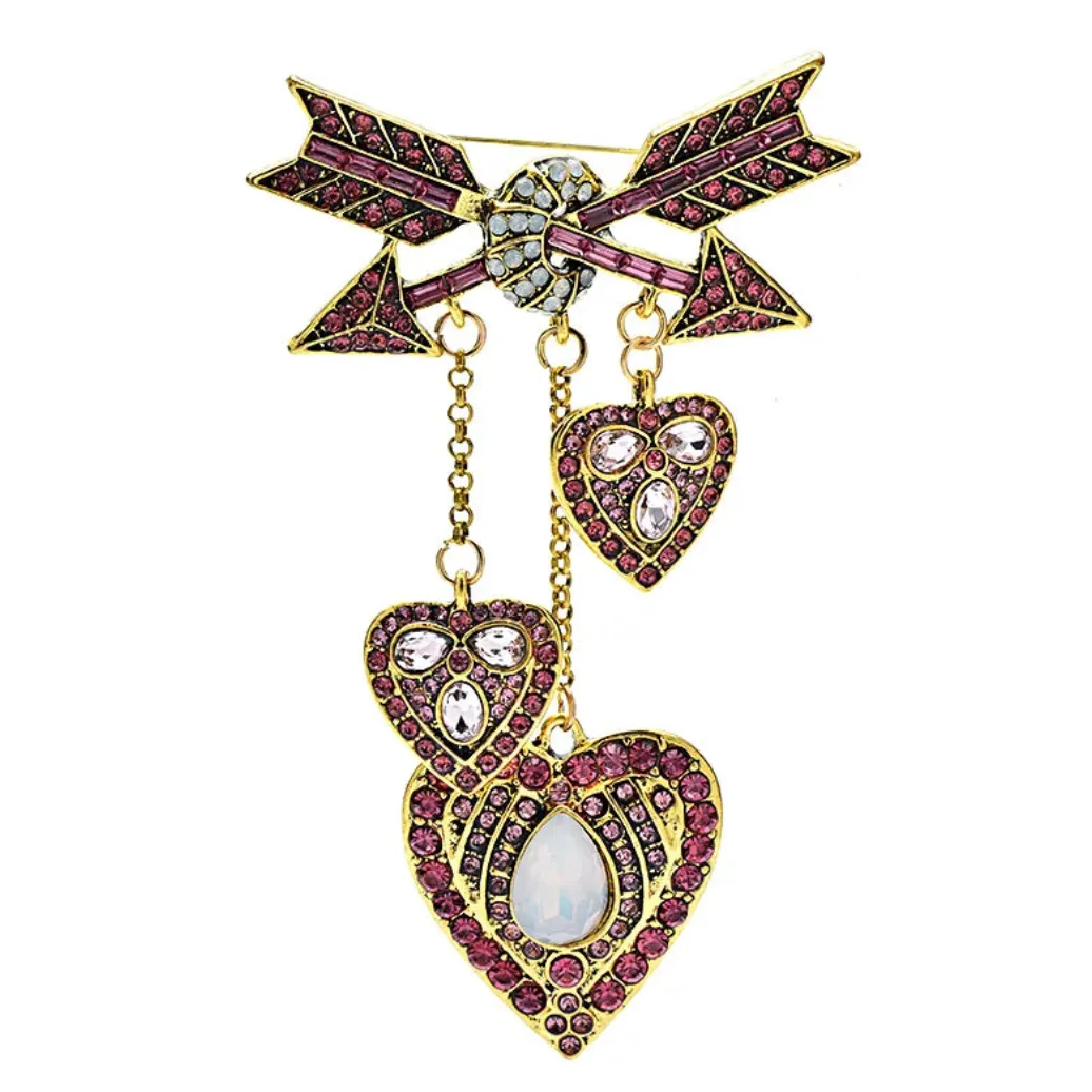 Heart and Arrow Rhinestone Brooches
