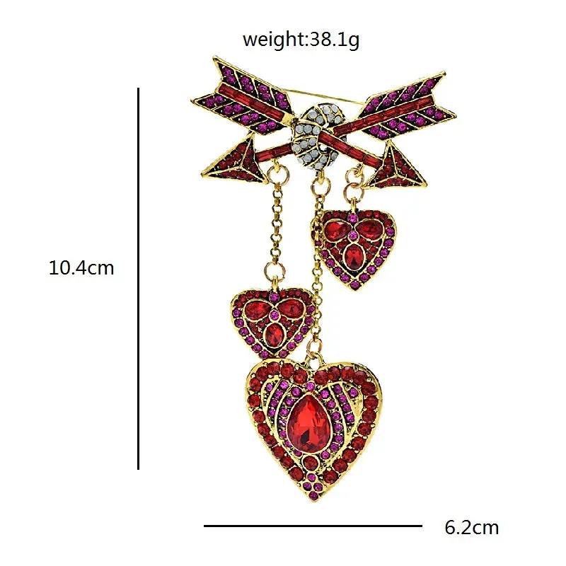 Heart and Arrow Rhinestone Brooches