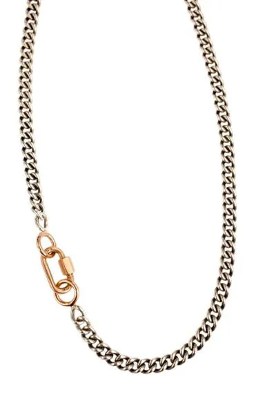 Heavy Curb Chain Necklace in Silver and Rose Gold